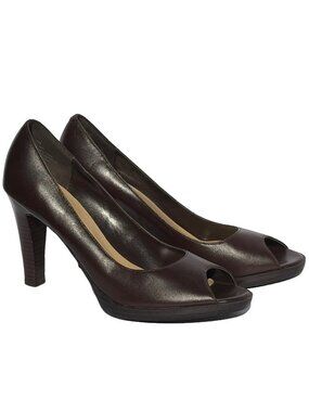 Worthington Daphne Size 7.5 Brown Leather Platform Peep-Toe Pumps Heels NEW